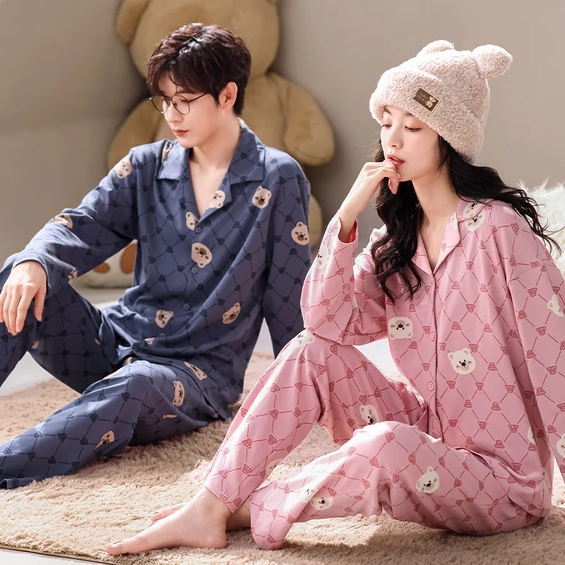 2023 New Cardigan Cotton Nightwear for Couples Autumn Pajamas Set Women and Men Matching Home Clothes pijamas para parejas