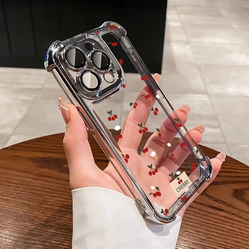 Red Cherry Shockproof Transparent Electroplated Phone Case