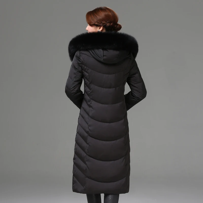 Shengyu Boya's New Middle-Aged and Elderly Slim-Fitting Knee-Length Mother's Wear down Jacket Women's Jacket Large Fur Collar Thickeneded Outwear