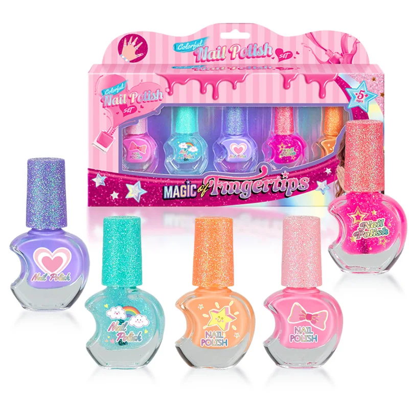 Children's Nail Polish Set 5 Color Safe Non-toxic Water-based Peelable Girls Princess Dress Up Play House DIY Nail Art Toys Nail Art Toys