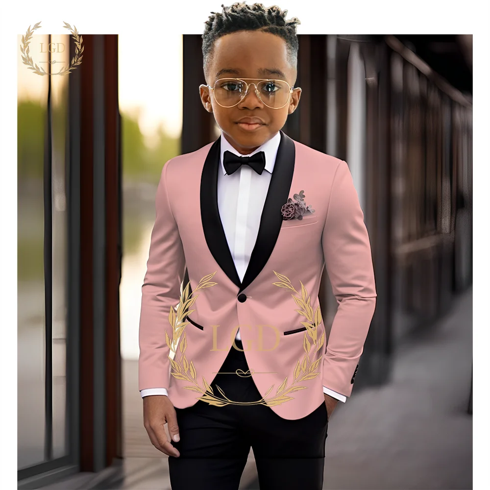 Boys' black shawl collar single button suit dress set 2-piece jacket pants children's wedding party birthday tailcoat