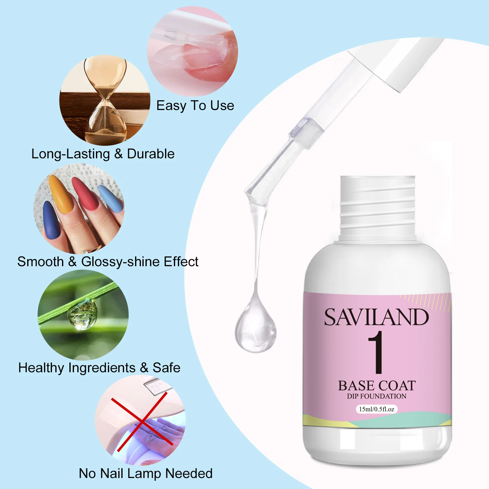 Saviland 2pcs 75ml Dip Powder Foundation Dip Base Liquid for Dipping Powder for Dipping No Need Curing Nail Salon DIY