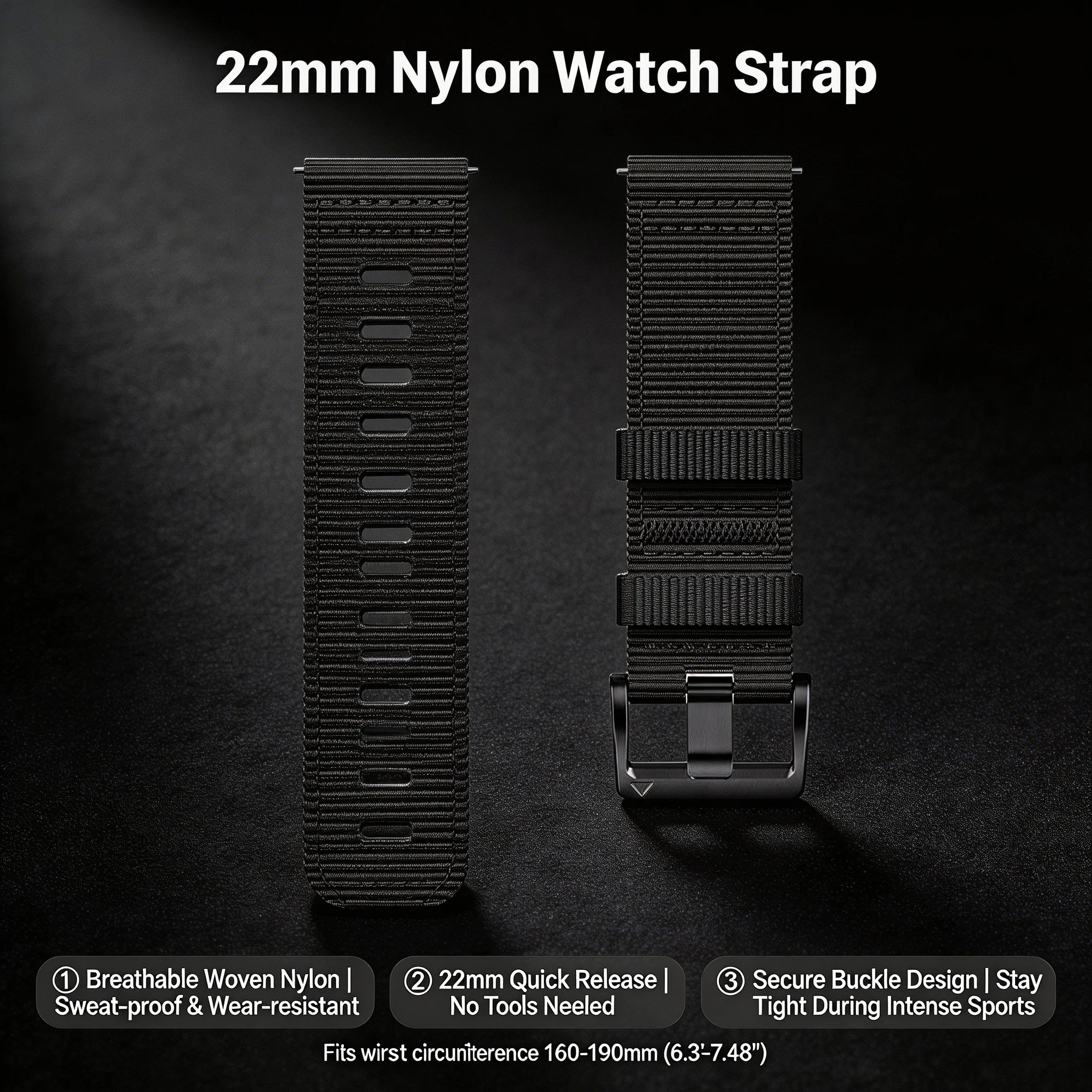22mm Woven Nylon Sport Watch Strap Bracelet