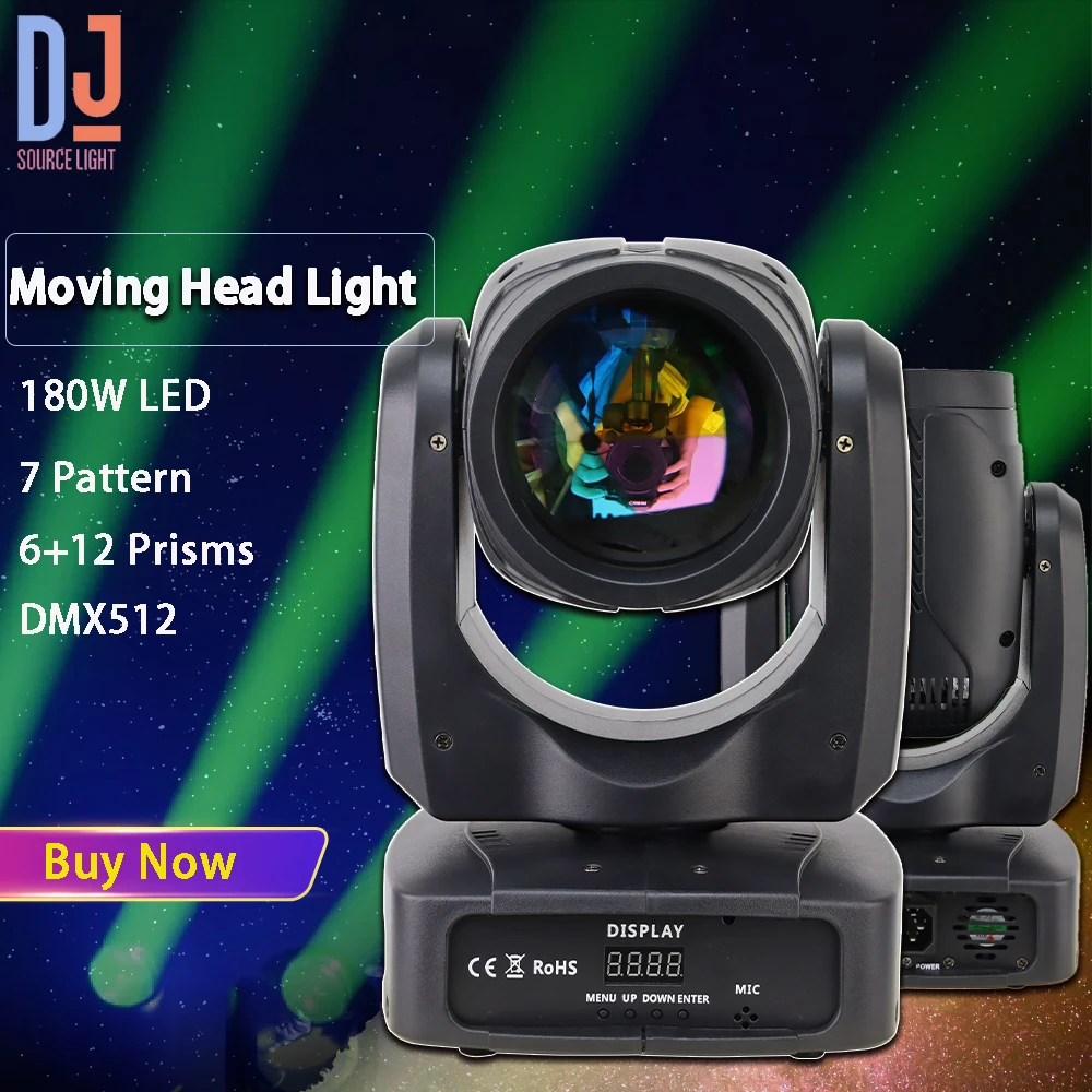 

180W Beam Spot Moving Head Light 7 Patterns 7 Colors 18 Prisms Effects DMX512 DJ Disco Party Bar Wedding Stage Effects Lamp