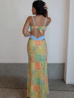 Weird Puss Summer Vacation 2 Piece Set Women Colorful Print Bra Tops+High-Waist Hollow Maxi Skirts Matching Midnight Clubwear - Image 5