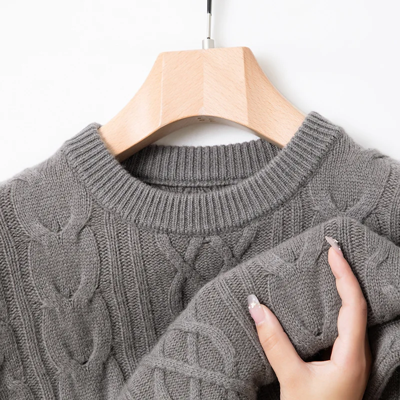 Naizaiga 100 wool winter thicken green white gray caramel long sleeve twist O-neck Father pullover Men sweaters   YC20