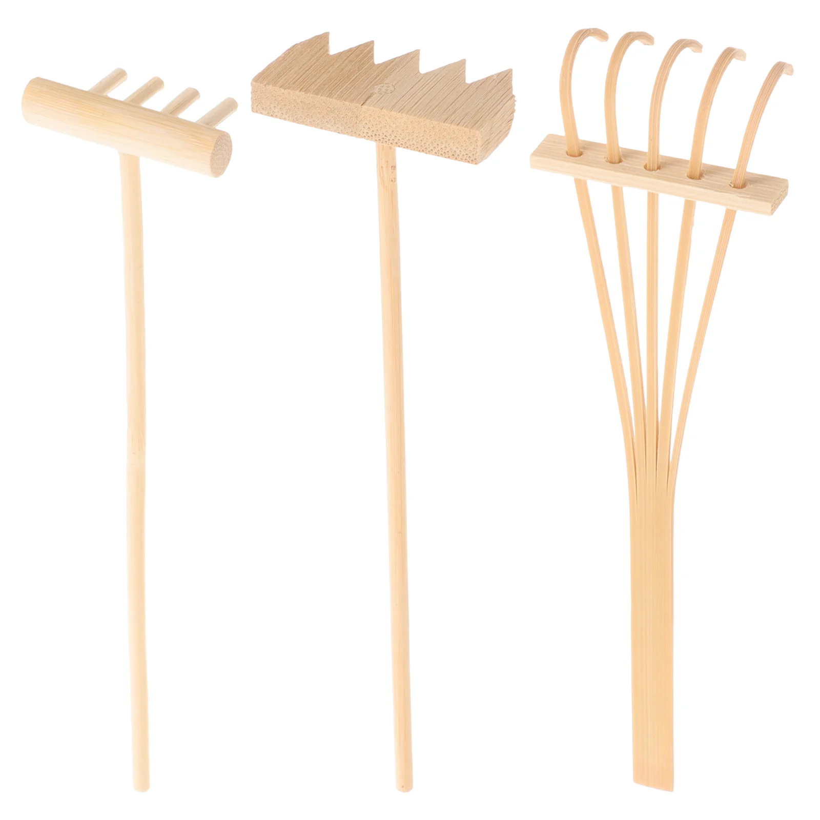

3 Pcs Shelf Plants Zen Garden Tool Sand Rake Banboo Wooden Stones Mini Meditation