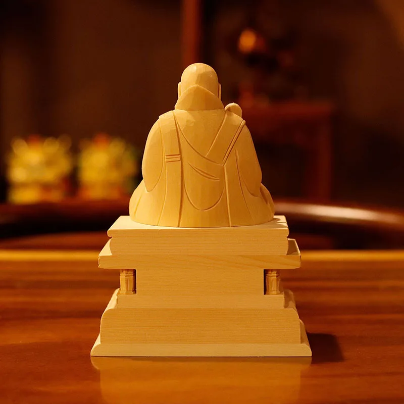QiaoLin Cypress Statue Buddha Statue Crafts Nichiren Wooden Cypress Crafts Home Car Decoration Handmade Gifts