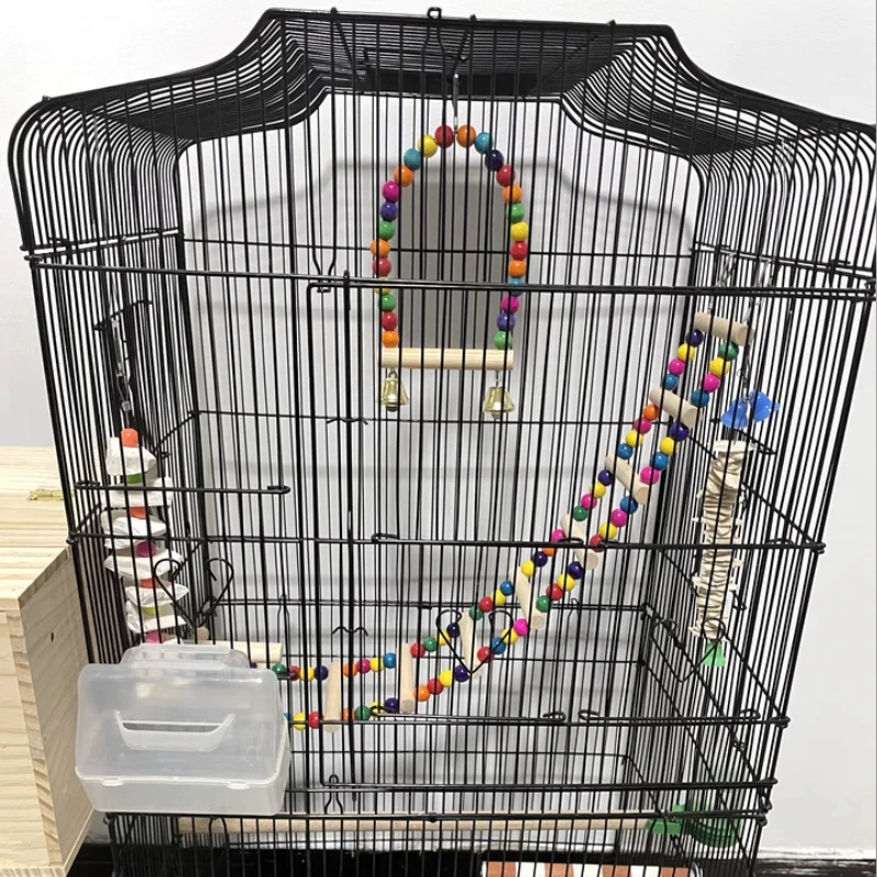 Wood Parrot Toys Bird Toy Cage Bird Accessories Swing Suspension Bridge Ball Cage Bells Pet Supplies Set 5