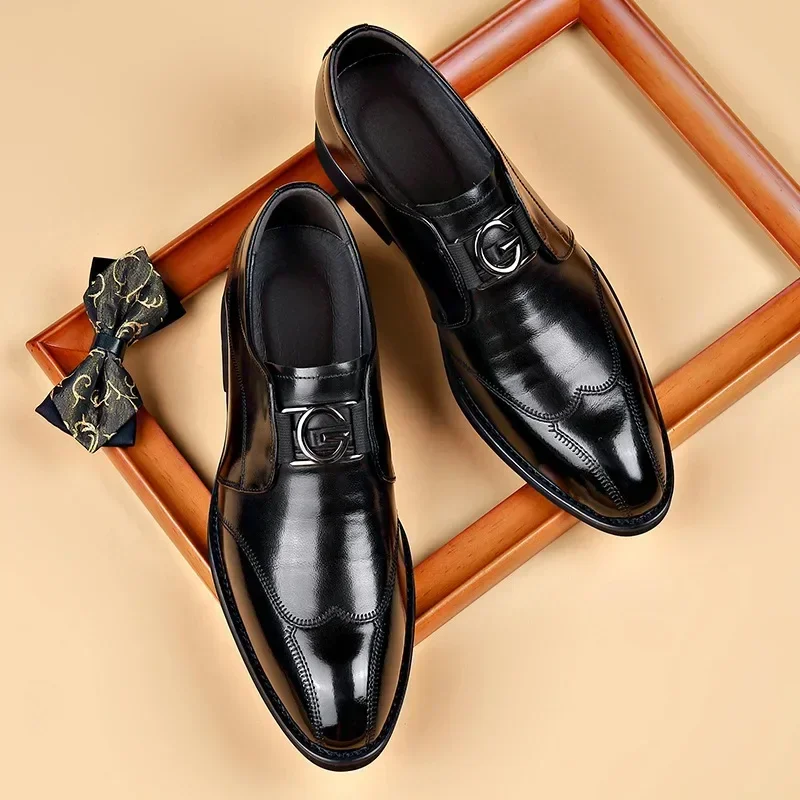 Brand Men's Dress Shoes Slip on Mens Casual Oxford Shoe Retro Moccasin Footwear Elegant Pointed Toe Formal Loafers for Men leather shoes
