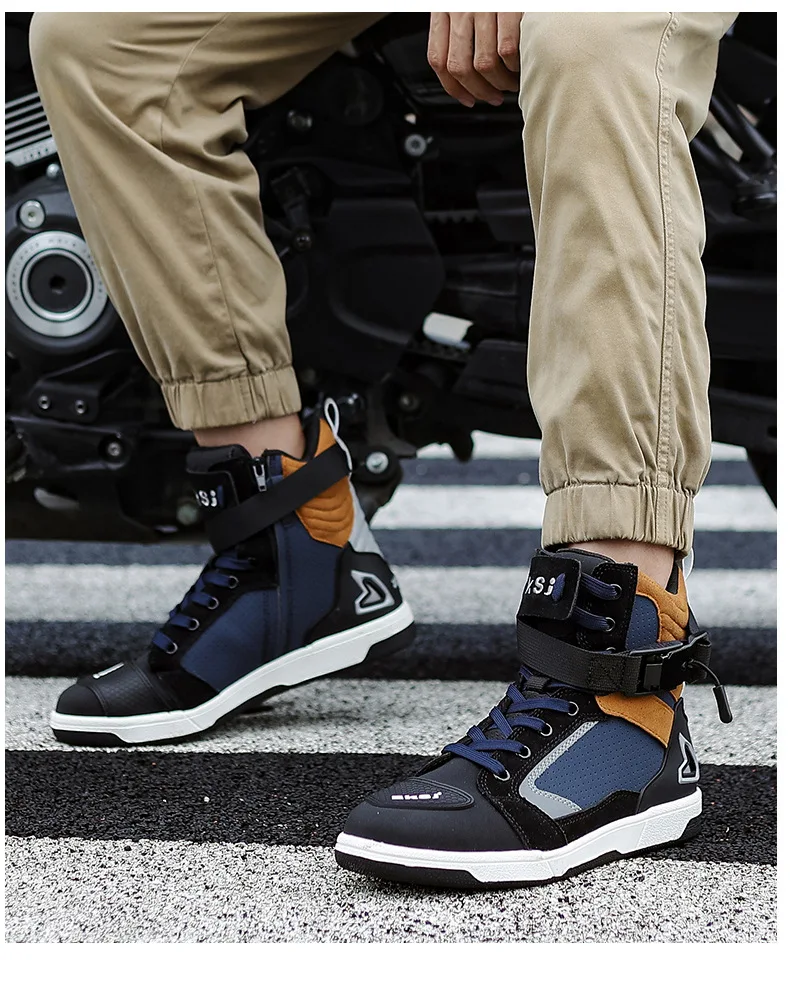 Men Motorcycle Boots Breathable Anti Slip Riding Shoes for Road Racing Casual Biker Gear