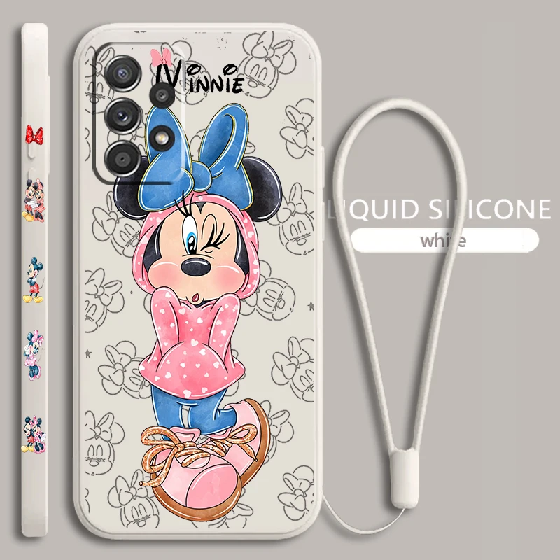 thumbnail image 1 of Funda de teléfono de dibujos animados de Minnie rosa para Samsung Galaxy A73, A54, A34, A53, A33, A52, A32, A22, A71, A51, A21S, 4G, 5G, cuerda líquida izquierda, 1 of 5
