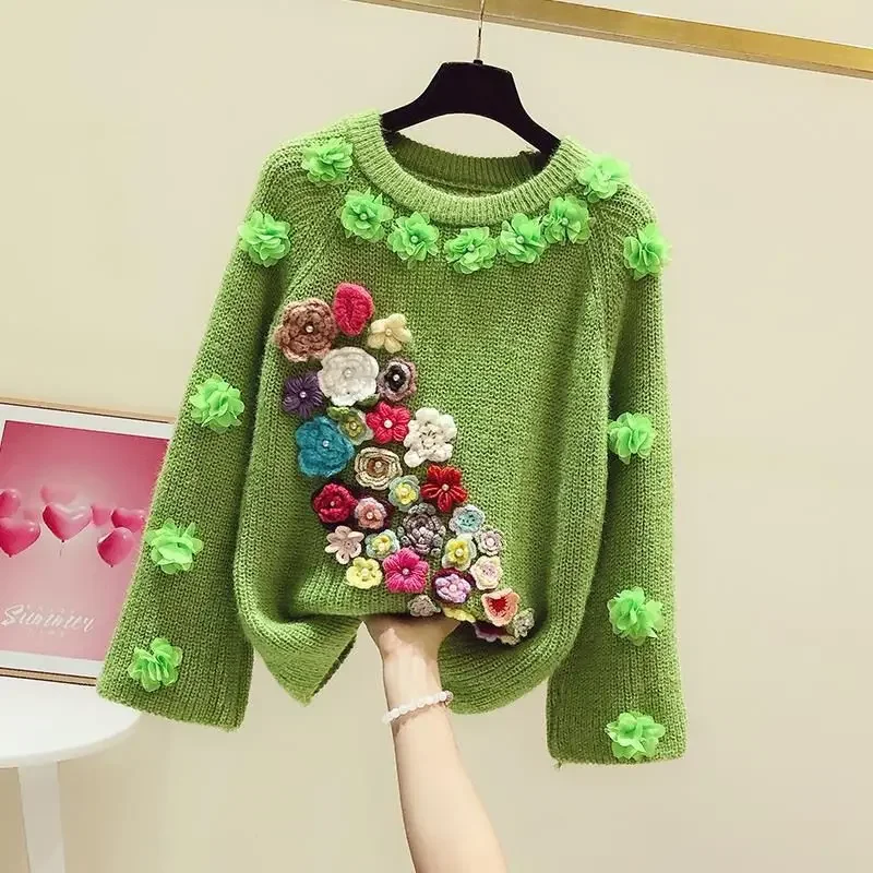 Женский свитер с круглым вырезом и принтом, Осень-зима 2023