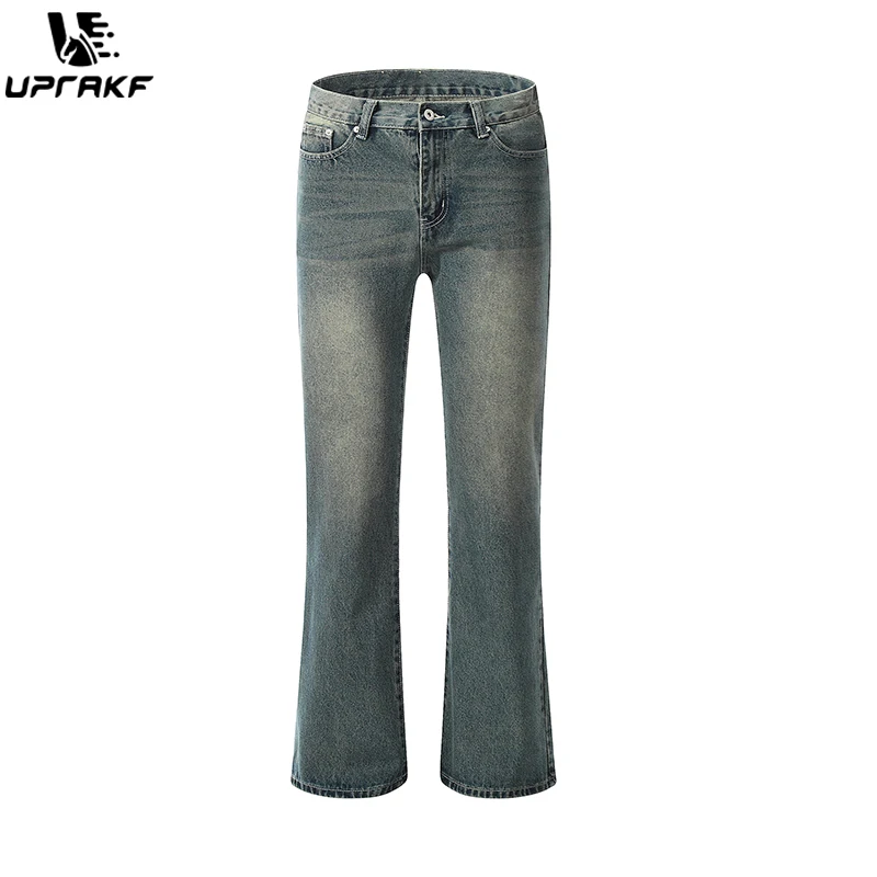 UPRAKF Flared Distressed Pocket Jeans Summer Streetwear Basic Pants Fashion High Street Autumn Casual Denim