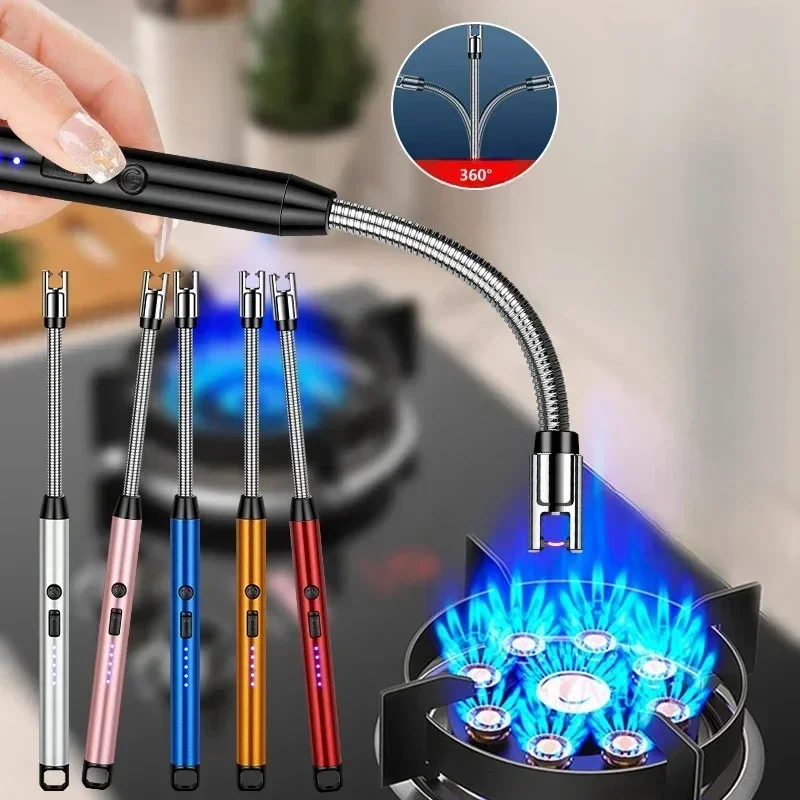 360&deg; Use Long Hose Electric Arc Igniter Electric USB Arc Lighter Home Candle Kitchen Gas Stove Pulse Plasma Windproof Flameless Safety Ignition Gun