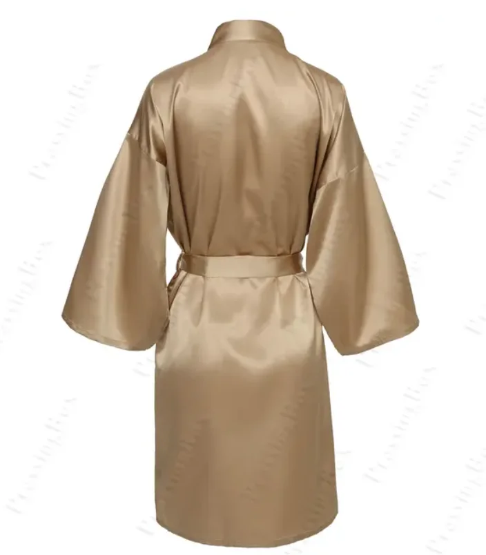 Solid Satin Night Robe Elegant Half Sleeve V Neck House Robe With Belt Women's Sleepwear women sleepwear sleepwear pajamas