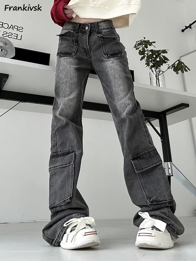 

Джинсы женские в стиле хип-хоп, индивидуальные универсальные брюки из денима в американском стиле, с несколькими карманами, Молодежные Популярные осенние