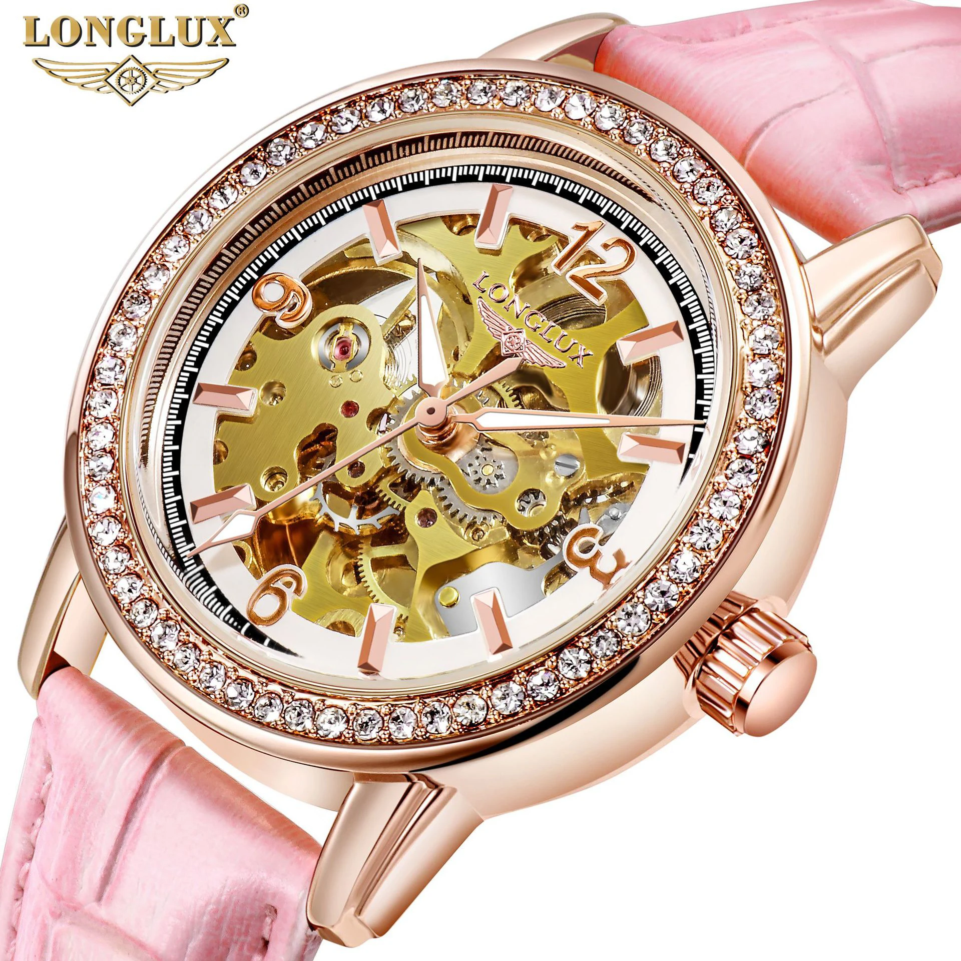 

Automatic Mechanical Watch for Women Wristwatch Luxury Diamond Red Black Watches Ladies Clock Elegant Skeleton Self Wind Reloj