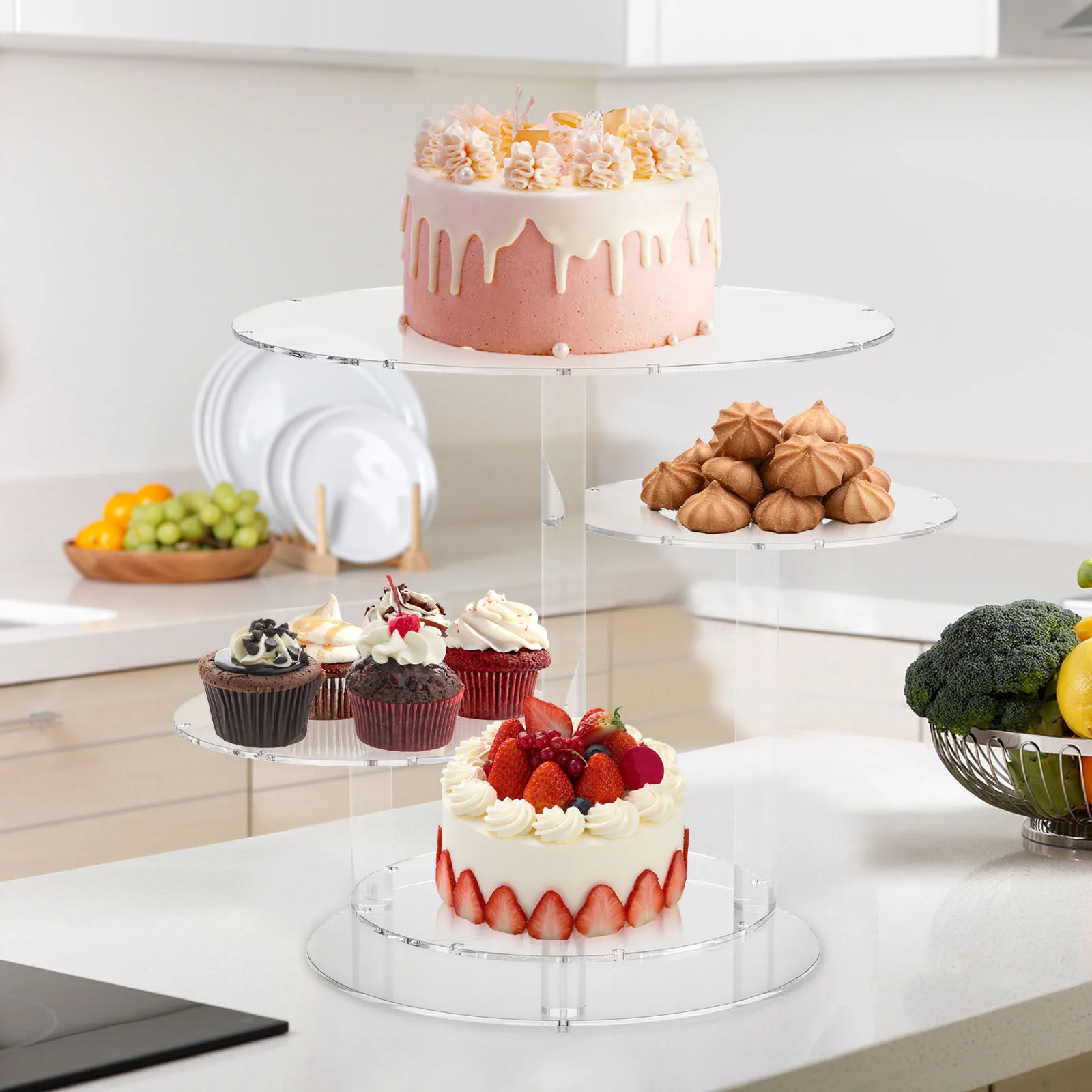 4 Tier Acrylic Cupcake Stand Transparent Cake Holder Dessert Display Holder Large-Capacity Cupcake Tower Stand For Wedding Party