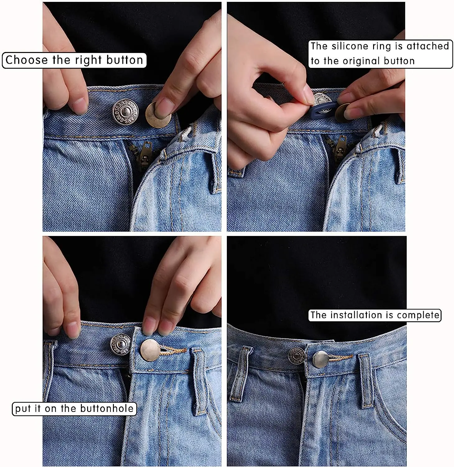 ICEYLI 8-Piece Pants Waist Extender Buttons - No-Sew Silicone & Metal Expanders For Jeans & Skirts