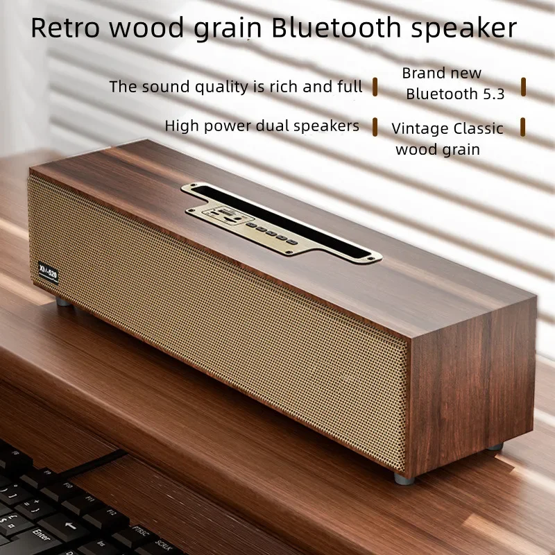 

XM-520wooden HIFI Retro Wireless Bluetooth 5.3 Subwoofer Stereo Surround Speaker Home Theater Dual Speaker with AUX/FM/USB Drive