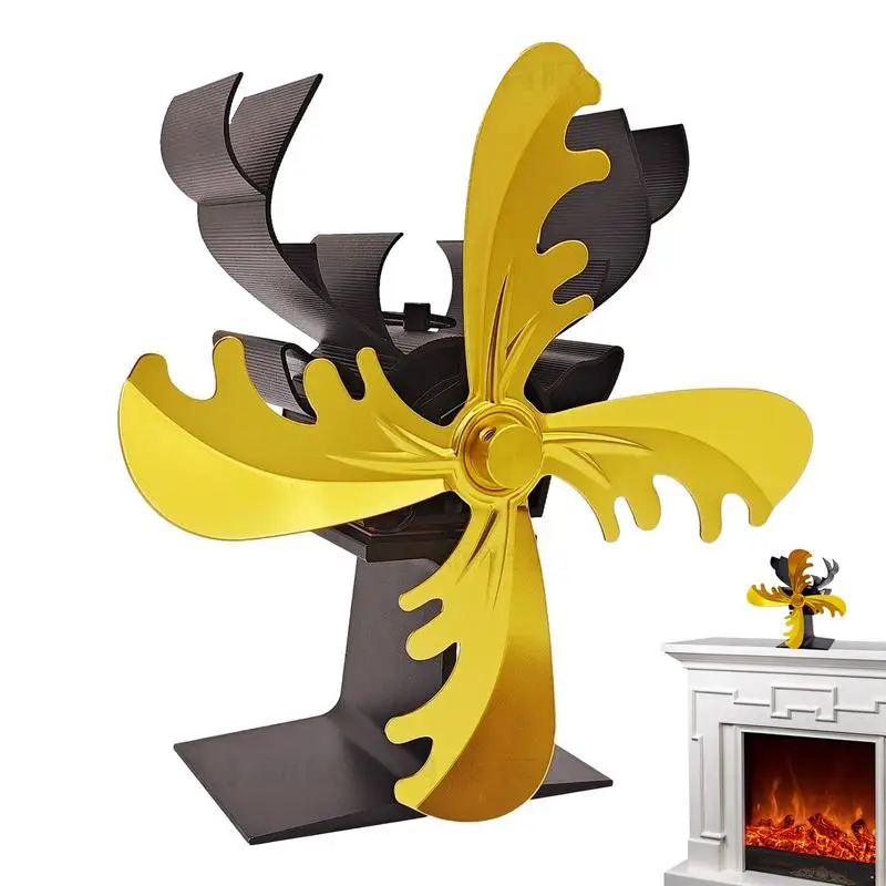 

Christmas Themed Fireplace Fan 4 Leaf Wood Stove Accessories Elk Design Fireplace Blower Fan Heater Stove Fan Pellet Stove Fan