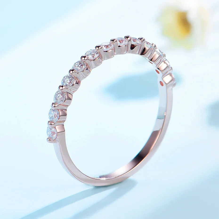 Moissanite Ring 585 14K 10K 18K Rose Gold Half Eternity Bubble Rings For Women Jewelry Wedding Diamond Engagement Band