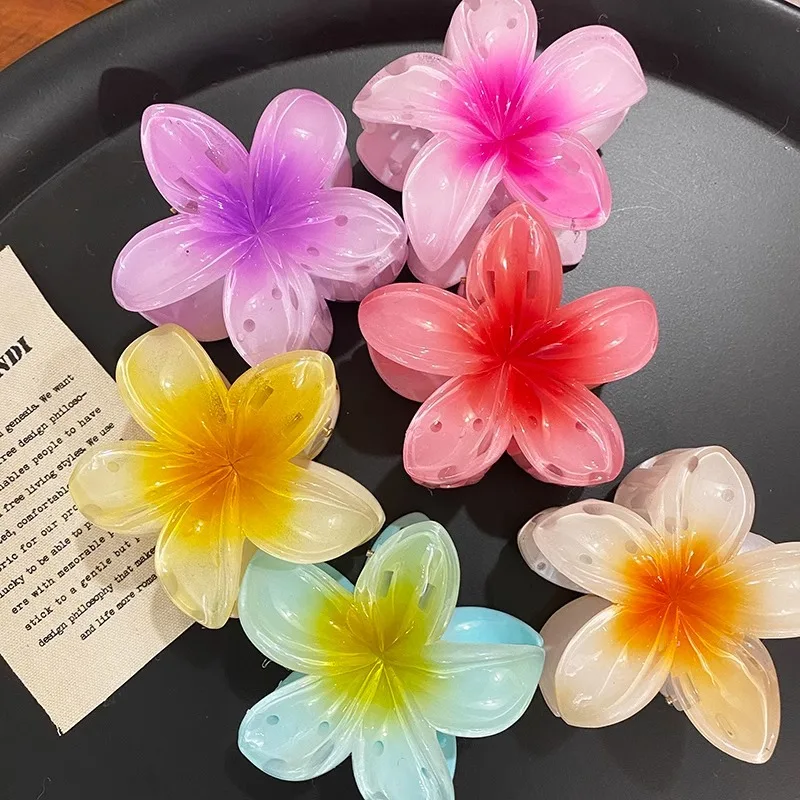 Hair Accessories 4-Piece Gradient Flower Hair Accessories Set Beach Style Hairpins Flower Claw Clips Summer Hawaiian Style