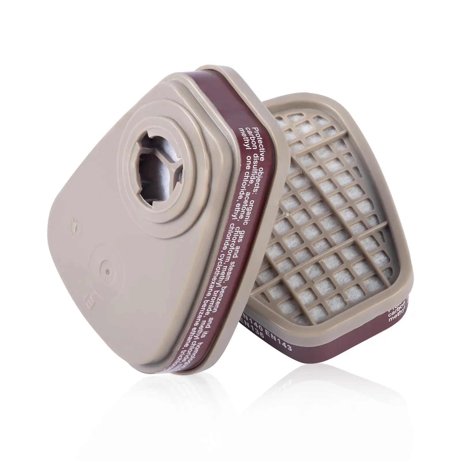 Cartouche Filtre 6001 pour Respirateur, paire verte, détail de l'entrée et sortie d'air.