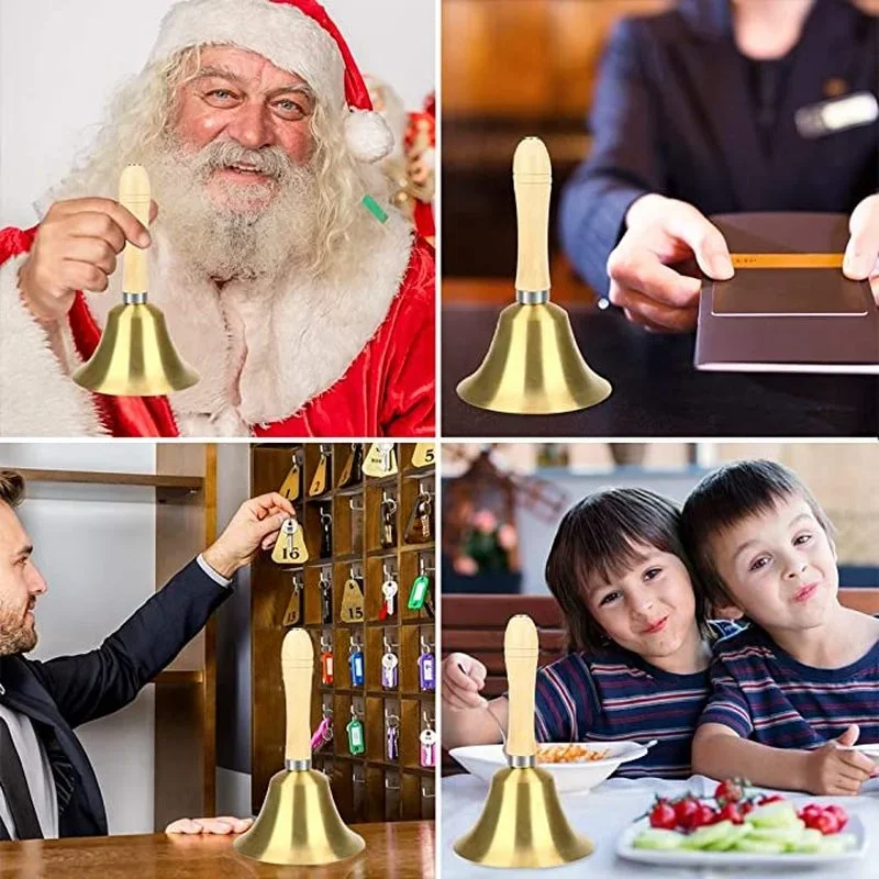 Creative Wooden Christmas Hand Bell Jingle Bells Crisp Tone Santa Claus Attraction Attention School Wedding Party Supplies