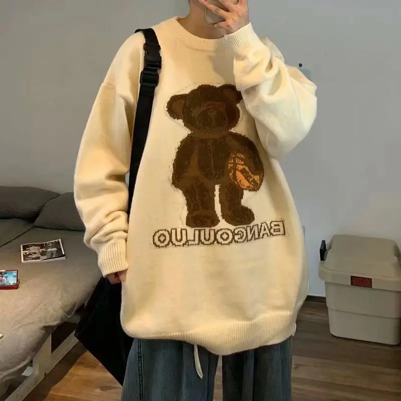 Autumn and Winter New Loose Fashion Little Bear Cartoon Couple Sweater Japanese Lazy Pullover Knit Soft and Comfortable Versatil