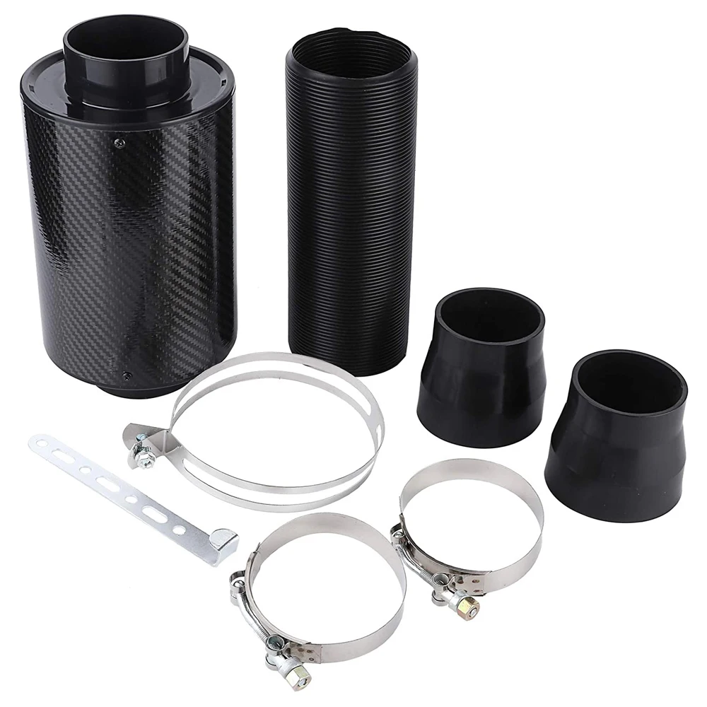 Car Filter 1 Set Universal Car 3 inch Carbon Fibre Cold Air Filter Feed Enclosed Intake Induction Pipe Hose Kit