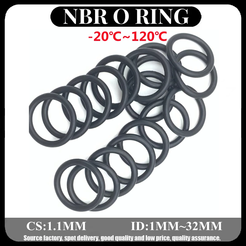 

50pcs Black O Ring Gasket CS 1.1mm ID 1mm ~ 32mm NBR Automobile Nitrile Rubber Round O Type Corrosion Oil Resistant Seal Washer