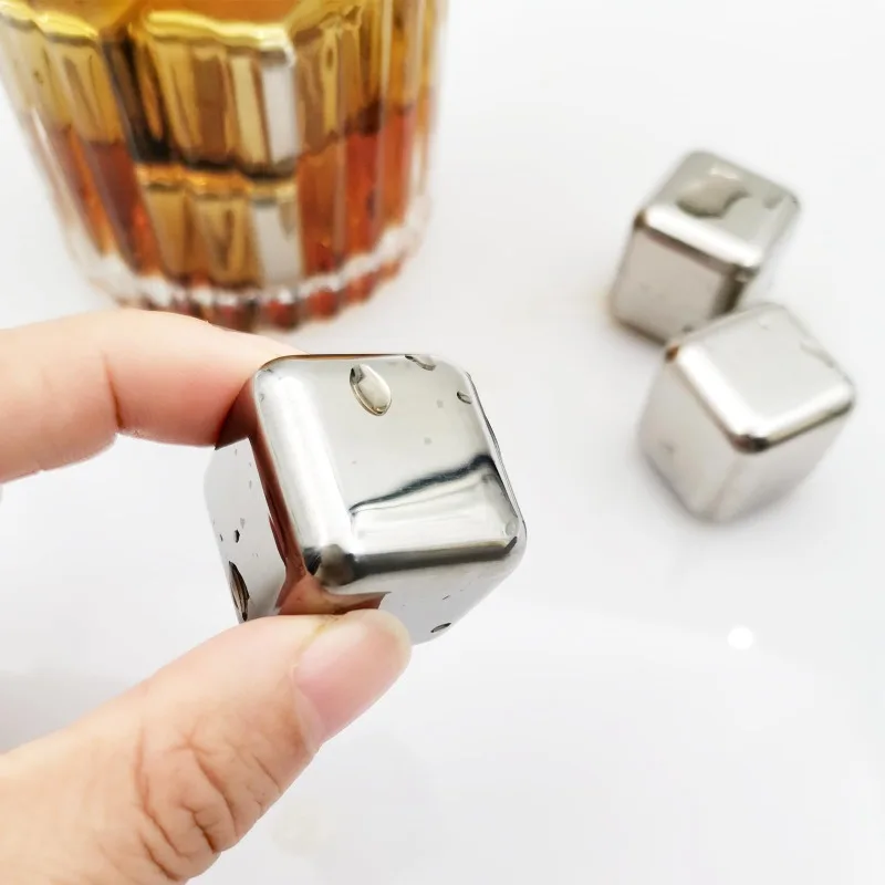 8 Pcs Stainless Steel Ice Cubes for Drinks Reusable Stainless Wine Ice Tong for Whiskey Beverage Juice Father's Gifts