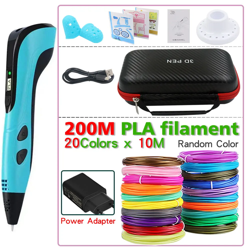 어린이 선물용 Myriwell PCL 소재 3D 프린팅 펜 RP-200A, USB 충전식 소재 보호 기능 탑재 10 어린이용 3D 프린팅 펜 세트, PLA 필라멘트 보관함, DIY 어린이 생일, 크리스마스, 창의적인 선물, 2024 신제품