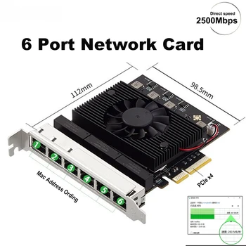 Scheda di Rete PCIe X4 a 6 Porte 2.5G, NIC RJ45 2500Mbps con Chip Realtek 8125b per Telecamere Industriali e NAS