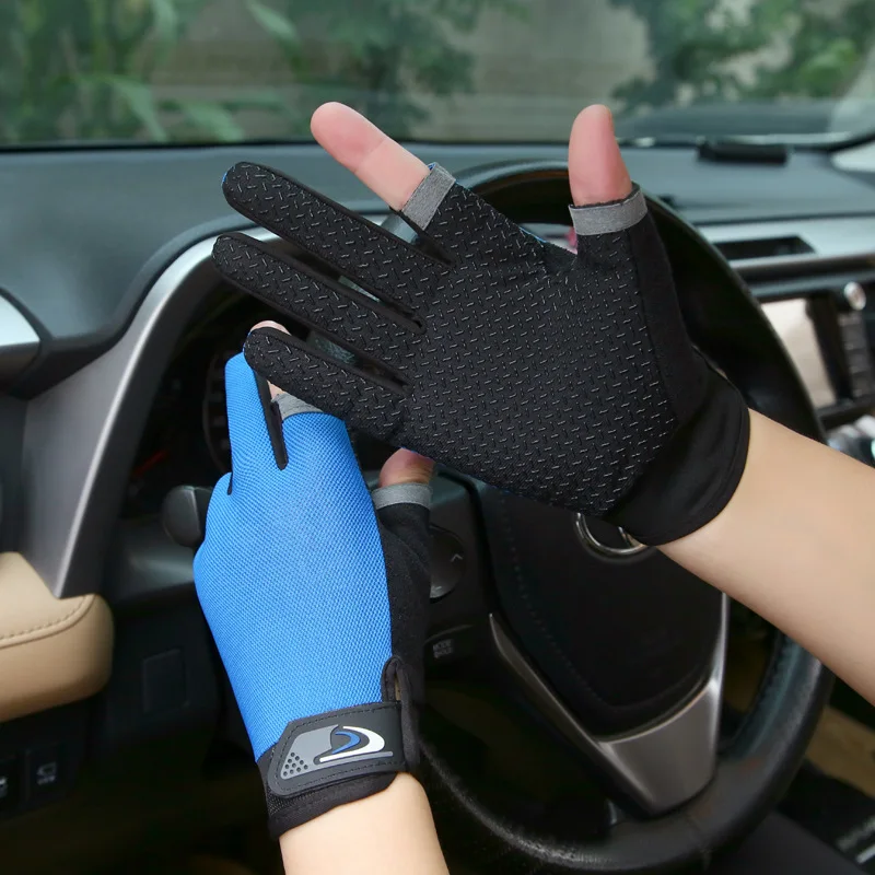 Summer Men's Fishing Gloves Anti-UV Cycling Women Two Finger Cut Male Touch Screen Angling Anti-Slip Breathable Fitness Gloves 4