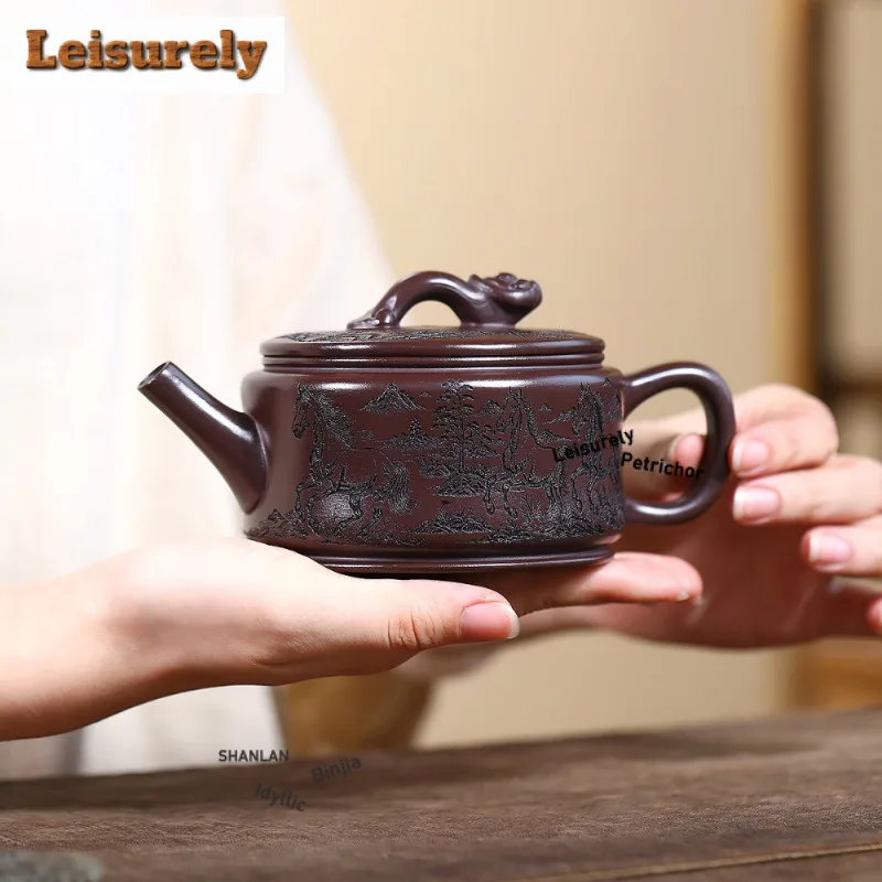 330ml Ancient Yixing Purple Clay Teapots Handmade Large Caliber Pot Raw Ore Stone Red Mud Kettle With Strainer Zisha Tea Set