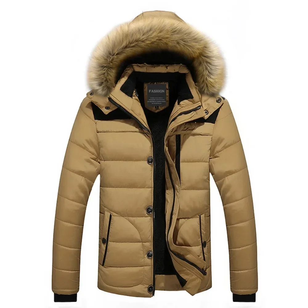 

Winter Men Parkas Men's Hooded Windproof Warm Coats Thicken Overcoats Male Fur Collar Zipper Mid-length Casual Oversize Clothing