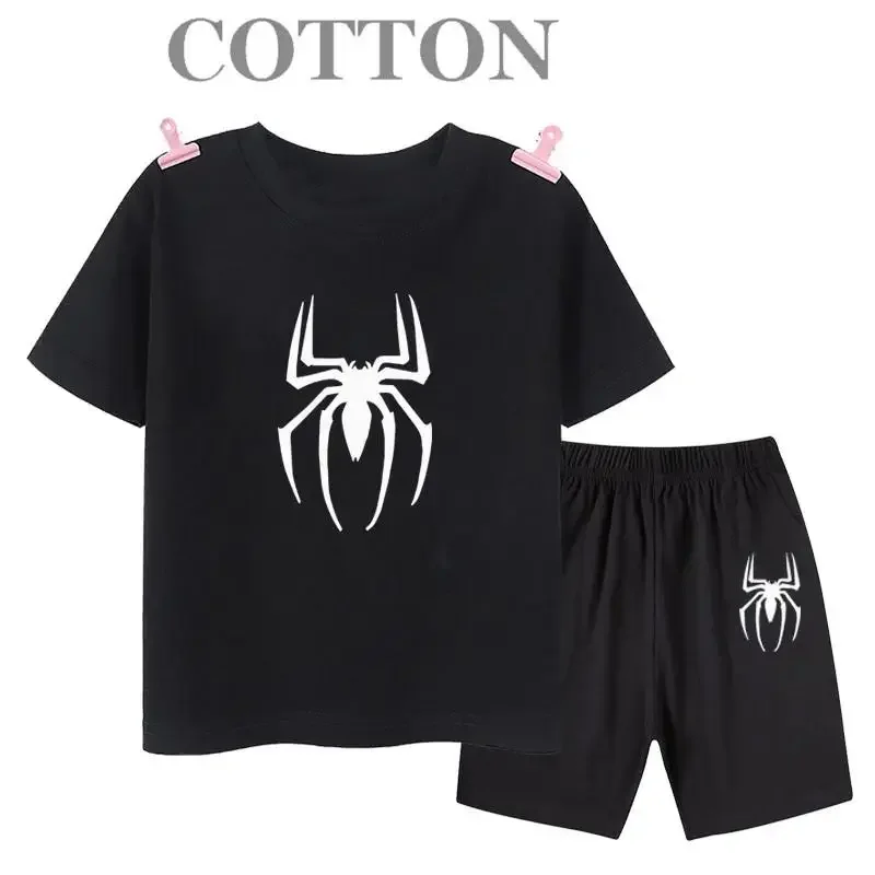 thumbnail image 1 of Conjunto de camiseta y pantalones cortos de algodón para niños de Marvel Spider Man de verano, ropa de dibujos animados para niños, conjunto de dos piezas de manga corta, conjunto para niñas y niños, 1 of 5