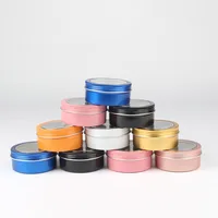 200 X 2oz Round Tins Screw Lids Tin Cans with Clear Window 60ml Blue Metal Spice Containers Aluminum Box DIY Travel Storage Jars 2
