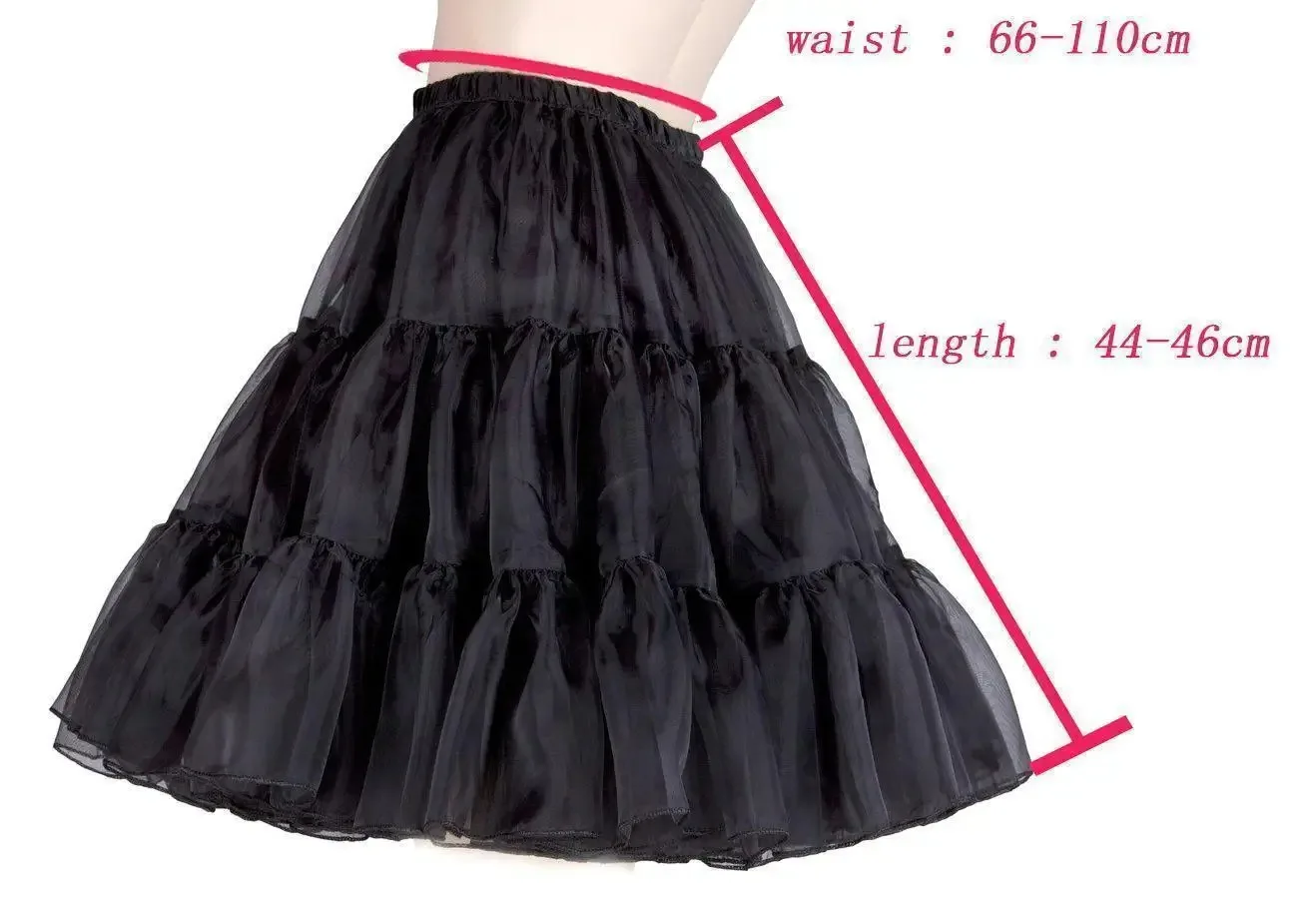 Women Girls Ruffled Short Petticoat with/no Hoop Solid Color Fluffy Bubble Tutu Skirt Puffy Half Slip Prom Crinoline Underskirt