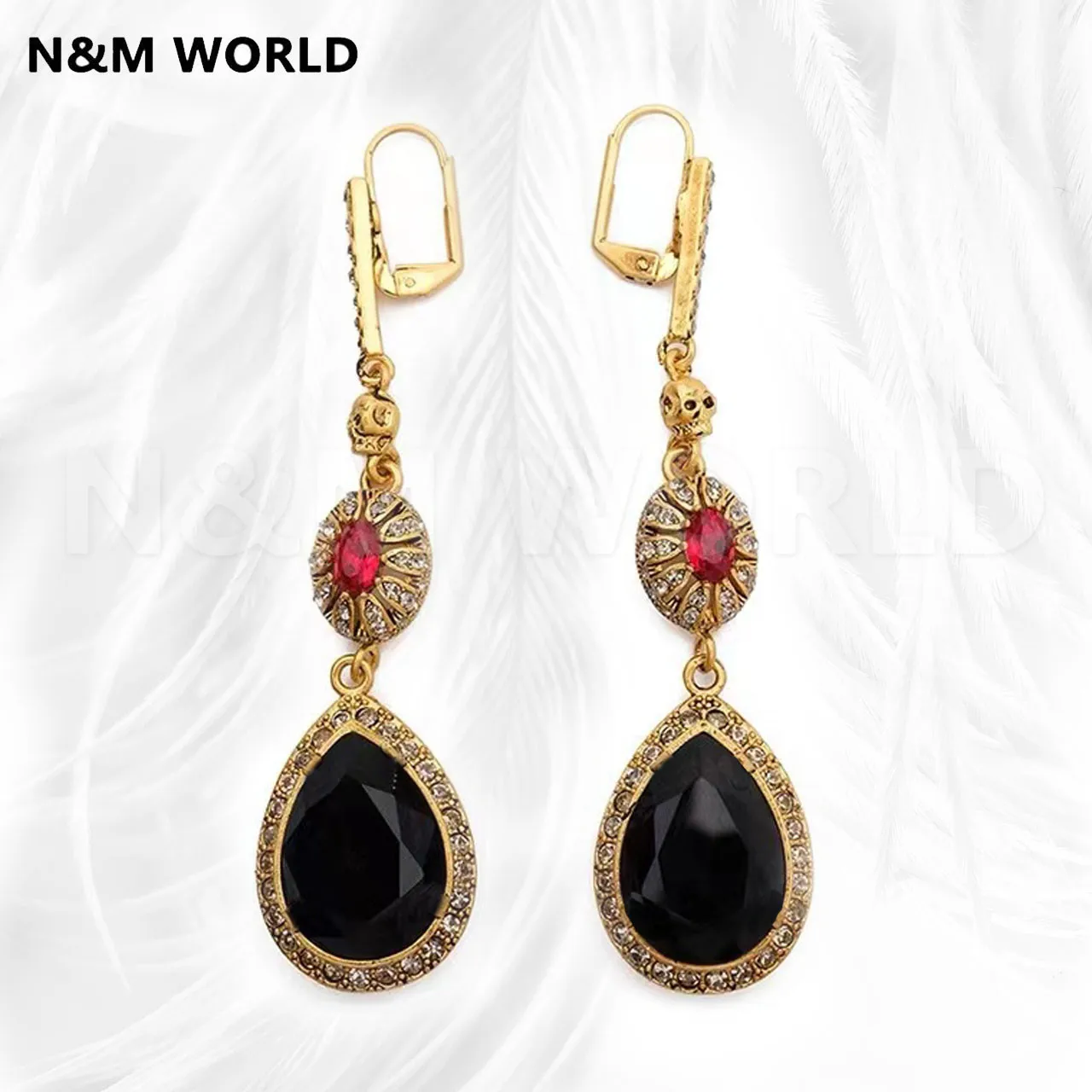 

2022 New Style Black Large Zircon Drop Pendant Golden Skull Earrings For Women's Party Wedding Jewelry Gift