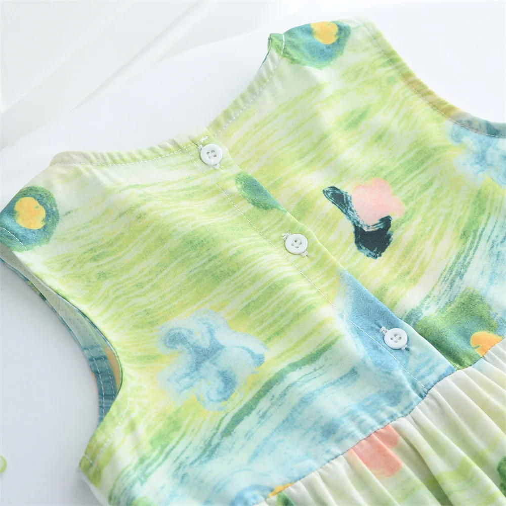 Freizeitkleider für Mädchen, ärmelloses Kleid mit Blumen-Graffiti-Öldruck, Kleinkind-Mädchenkleidung, Kinderkleider für Mädchen von 3 bis 7 Jahren – Detail 10