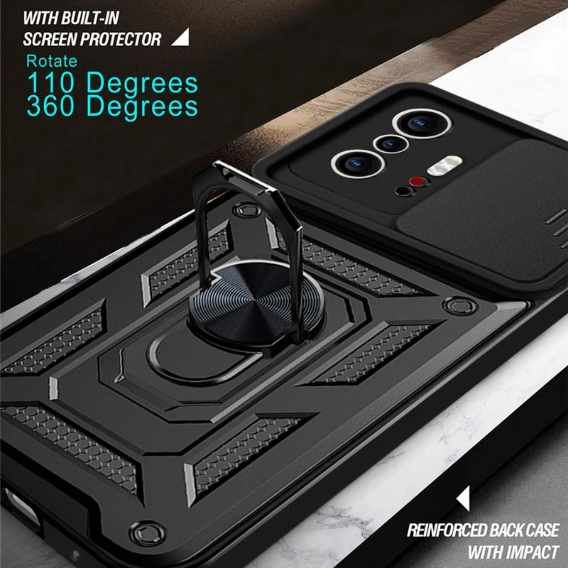 For Redmi Note 10 Pro Armor Camera Protection Case For Xiaomi 11 POCO F3 X3 Redmi Note 11 10 9 Pro 9C Magnetic Ring Holder Cover iphone 12 pro waterproof case