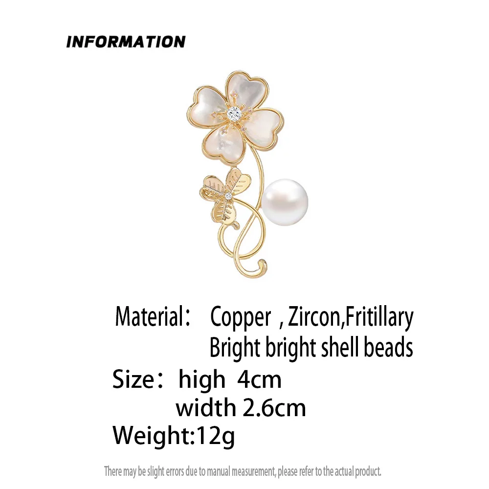 Lucky Four Leaf Clover Brooches White Shell Flower Brooch Luxury Designer Jewelry Women's Corsage Clothes Accessories Gifts