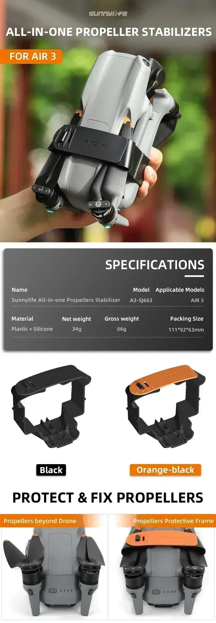 Description Picture 3 of itemPropeller Holder For DJI Air 3/3S Propeller Stabilizer Props Fixed Protector Prop Blade Strap Guard for Air 3 Drone Accessories