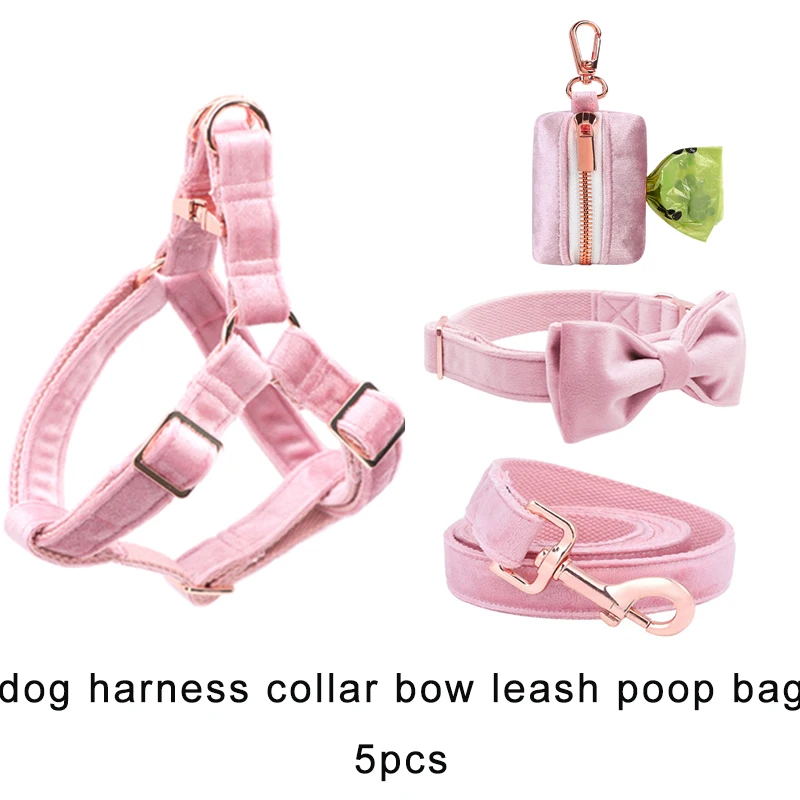 Pink Velvet Dog Harness Basic Dog Leash Adjustable Buckle Velvet Fabric