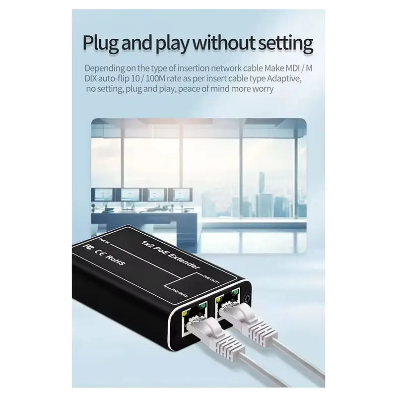핫세일 2포트 POE 연장기, IEEE 802.3Af/At Poe+ 표준, 10/100Mbps, POE 리피터 100미터(328피트), 연장기 POE 입력: 30