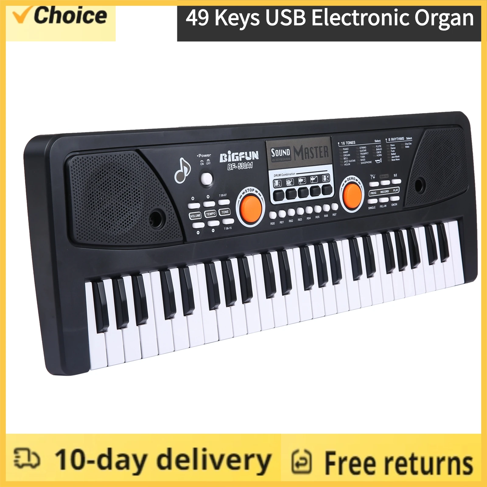 BIGFUN 37 Tasten/49 Tasten USB Elektronische Orgel Tastatur Klavier Digitale Musik Elektronische Tastatur mit Mikrofon Schwarz